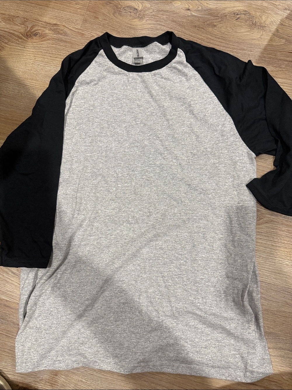 Gildan Heather Gray Baseball Tee with Black Raglan Sleeves